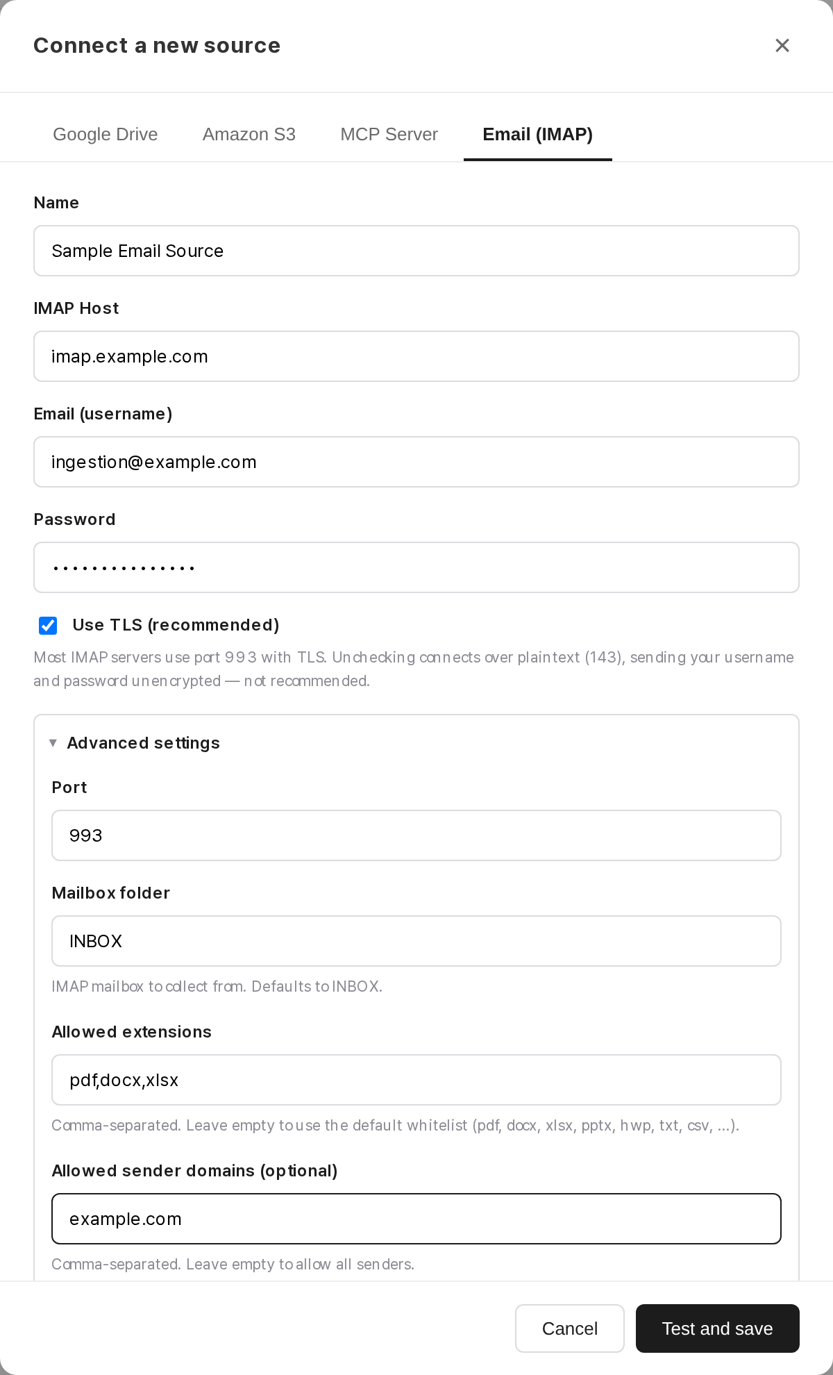 Advanced settings expanded