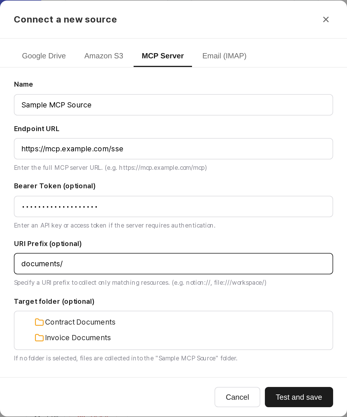 Dropbox MCP source connection example