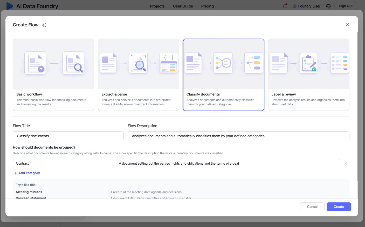 Create Flow dialog